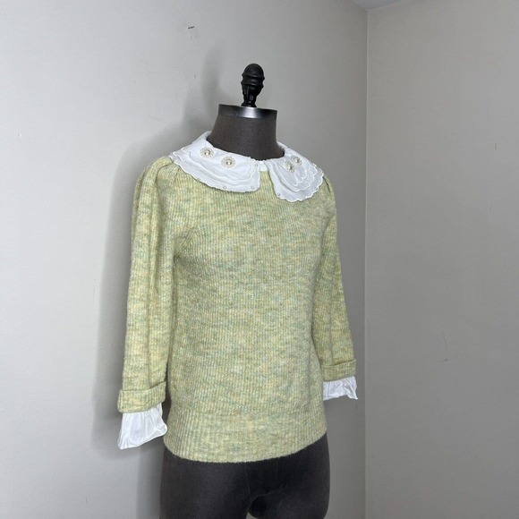 River Island Womens Size 10 Knit Pearl Collar Sweater Wool Blend US SELLER - Picture 3 of 7